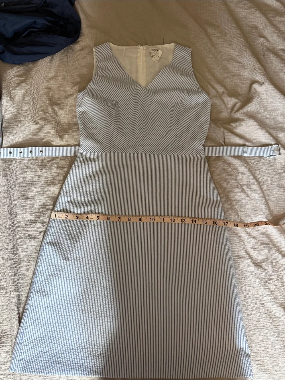 J. Crew Sleeveless V-Neck Belted Midi Dress - Peri* aaa Seersucker
